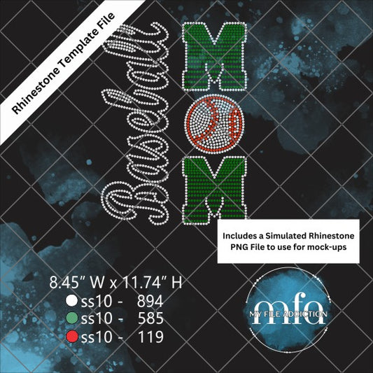 Baseball Mom Vertical Rhinestone Template File