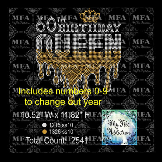 Birthday Queen Drip Ombre with Year Rhinestone Digital Download File