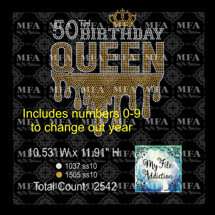 Birthday Queen Drip with Year Rhinestone Digital Download File