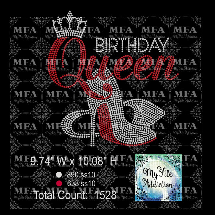 My File Addiction Birthday Queen With Stilettos Rhinestone Digital