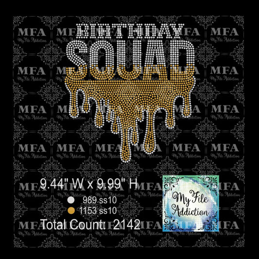 Birthday Squad Drip Ombre Rhinestone Digital Download File