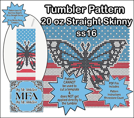 Butterfly Flag ss16 Rhinestone 20 oz Tumbler Pattern