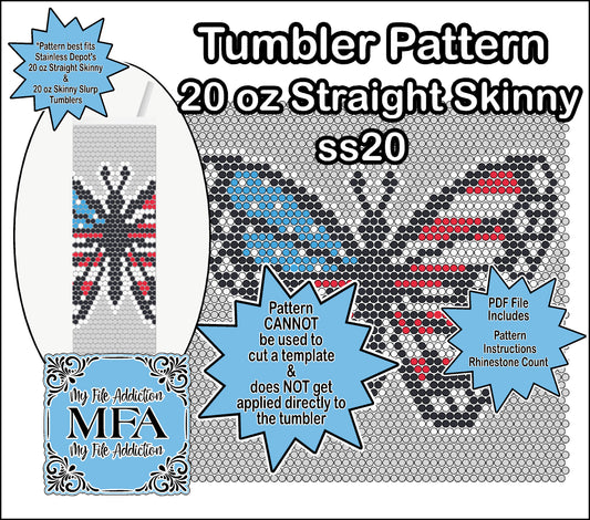 Butterfly Flag ss20 Rhinestone 20 oz Tumbler Pattern
