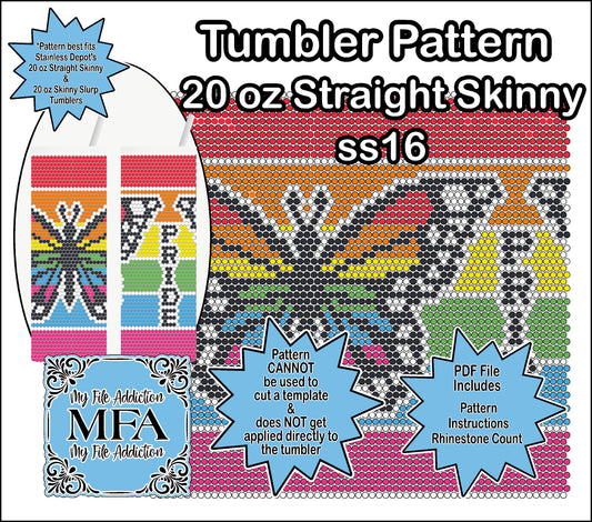 Butterfly Rainbow Pride ss16 Rhinestone 20 oz Tumbler Pattern