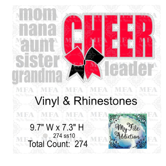 Cheerleader Bold with Bow Mom Aunt Grandma Sister Nana Rhinestone & Vector Digital Download File