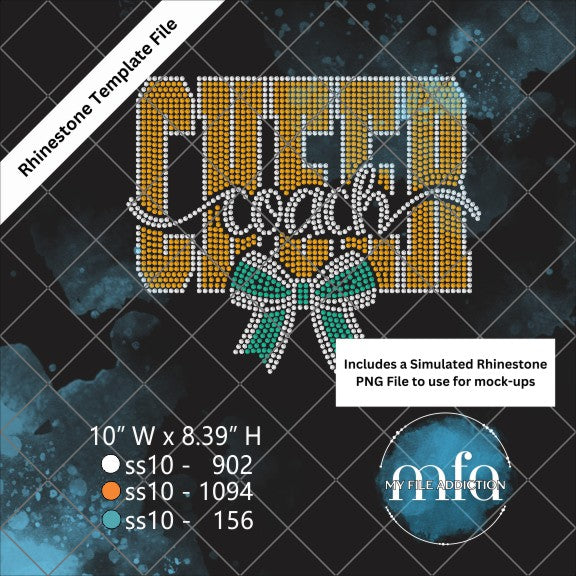 Cheer Coach Bold Script with Bow Rhinestone Digital Download File - My File Addiction