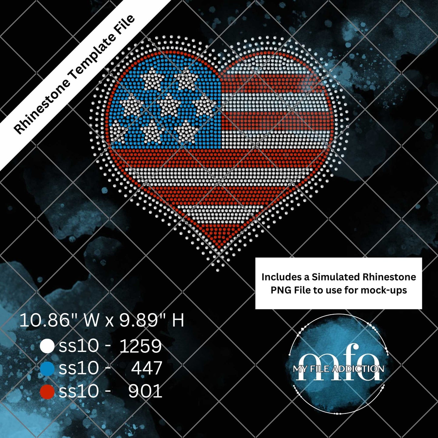 Flag Heart Rhinestone Template File