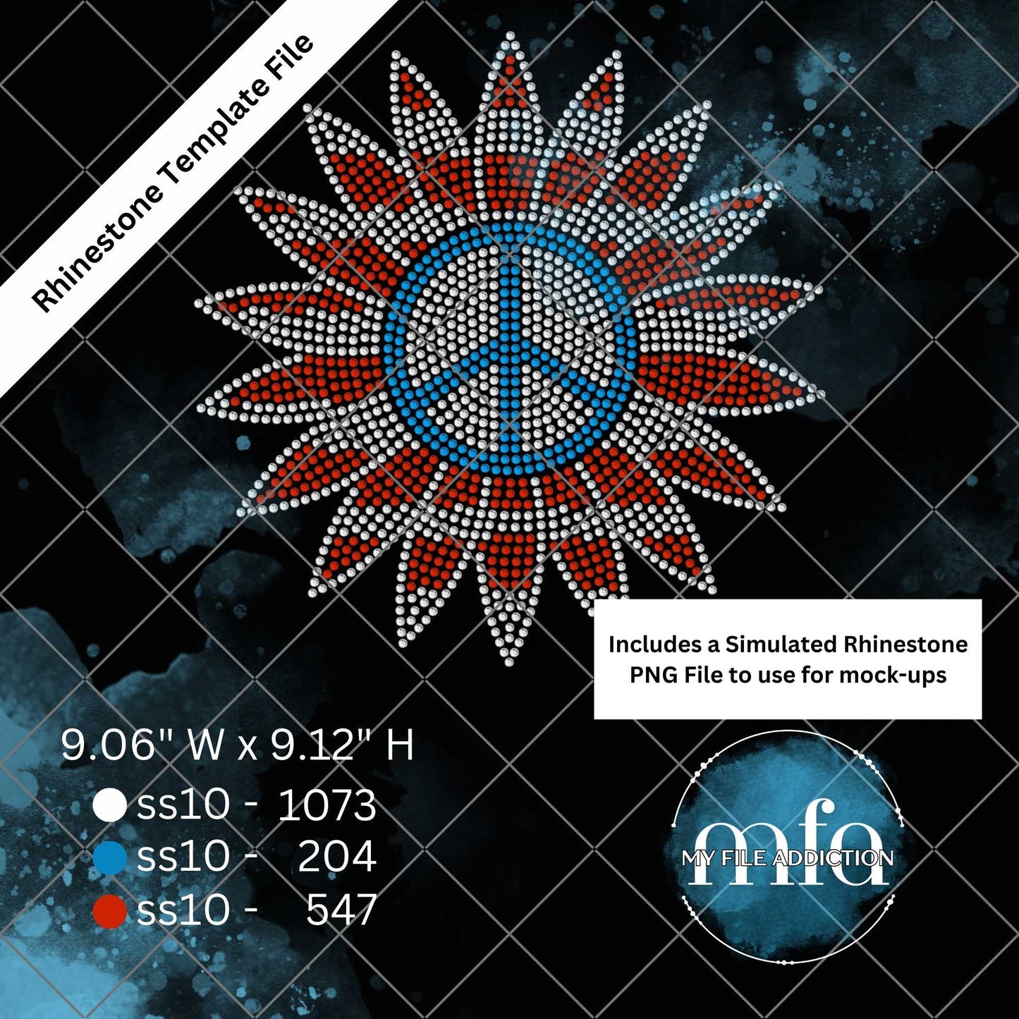 Flag Sunflower Peace Sign Rhinestone Template File