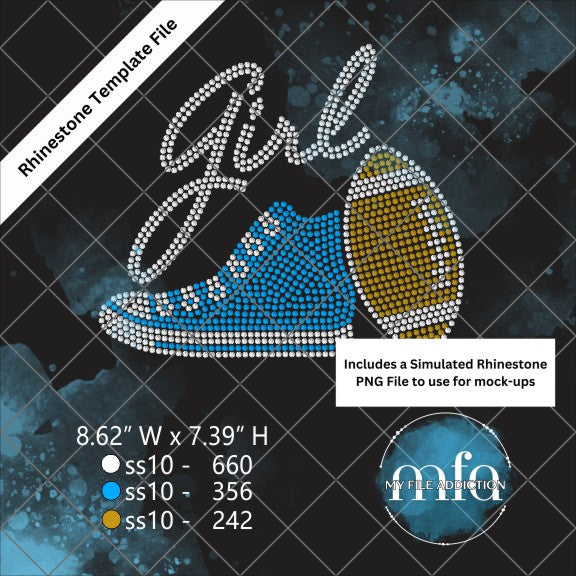 Football Girl High Top Rhinestone Template File File