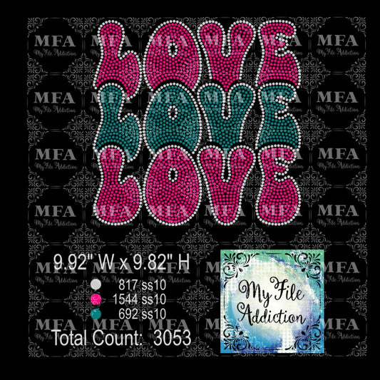 LOVE LOVE LOVE 3 Rhinestone Digital Download File
