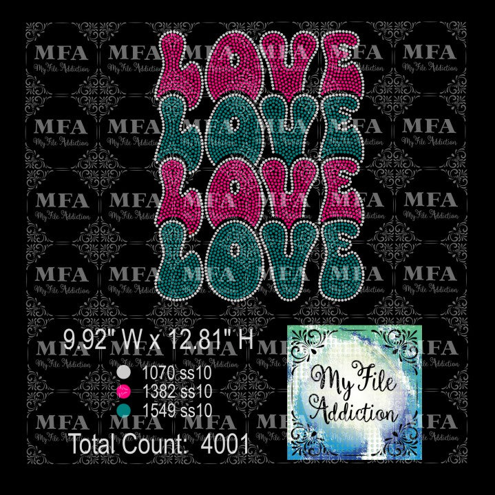 LOVE LOVE LOVE LOVE 3 Rhinestone Digital Download File