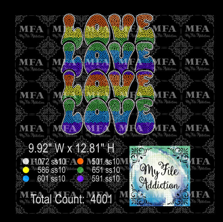 LOVE LOVE LOVE LOVE Rainbow Rhinestone Digital Download File