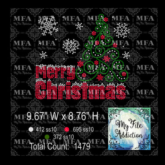 Merry Christmas with Tree Rhinestone Digital Download File