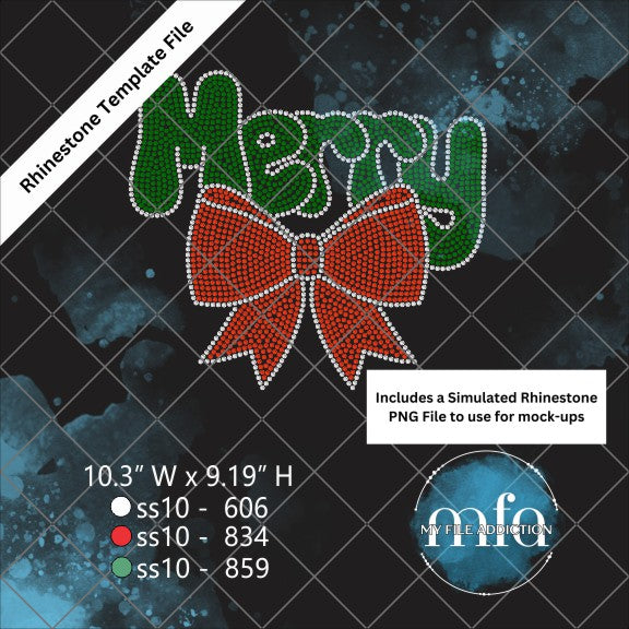 Merry with Bow 1 Rhinestone Template File