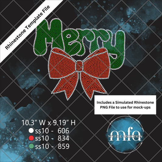 Merry with Bow 1 Rhinestone Template File