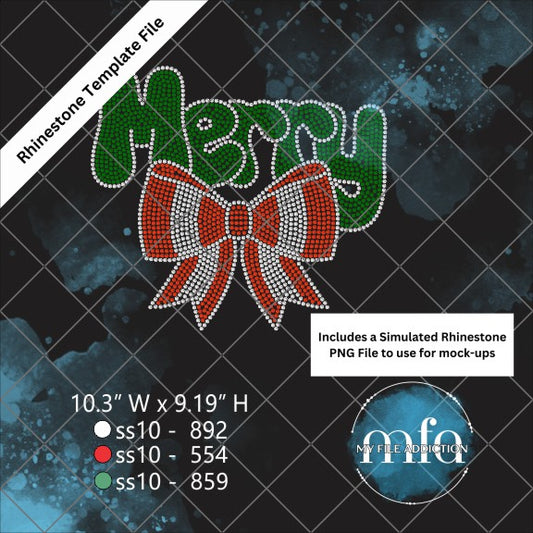 Merry with Bow 2 Rhinestone Template File
