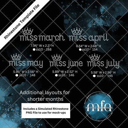 Miss Birthday Month Rhinestone Template File