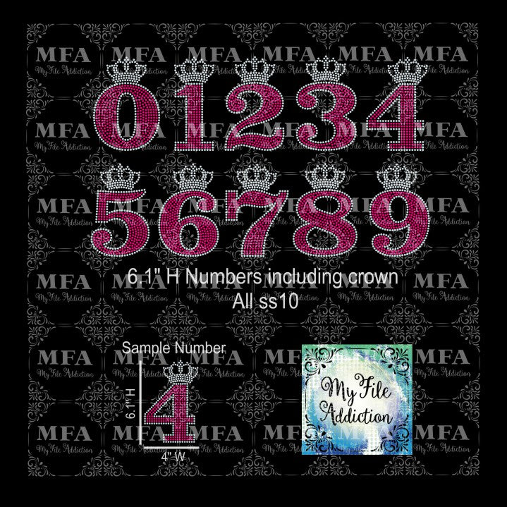 Numbers with Crown Rhinestone Digital Download File