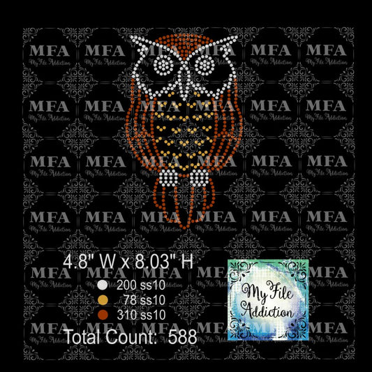 Owl 2 Multi Color Rhinestone Digital Download File