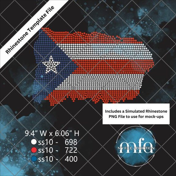 Puerto Rico Flag Weathered Rhinestone Template File