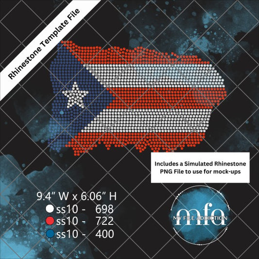 Puerto Rico Flag Weathered Rhinestone Template File