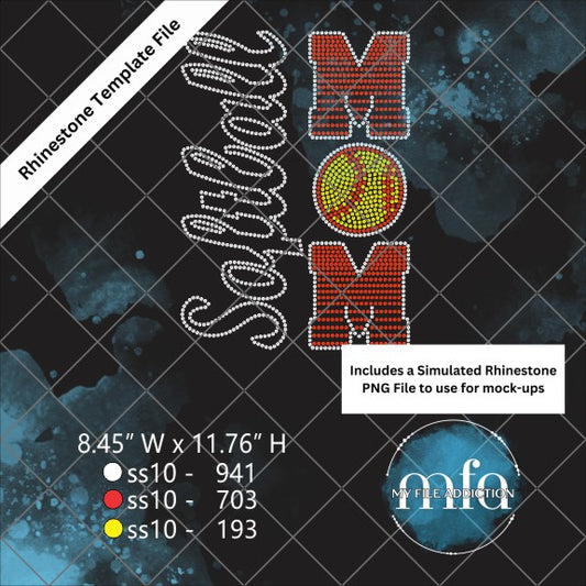 Softball Mom Vertical Rhinestone Template File