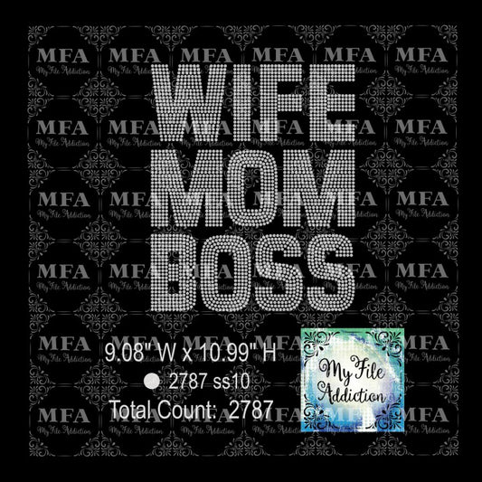 Wife Mom Boss 1 Rhinestone Digital Download File