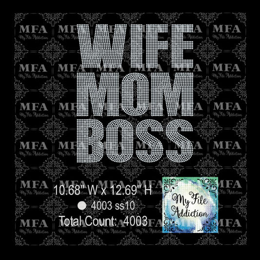 Wife Mom Boss 2 Rhinestone Digital Download File