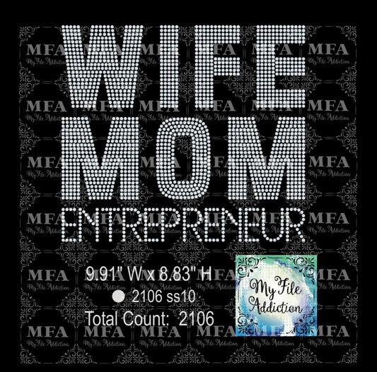 Wife Mom Entrepreneur Rhinestone Digital Download File
