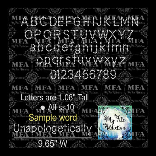 1.08" Arial Letters & Numbers Rhinestone Digital Download File