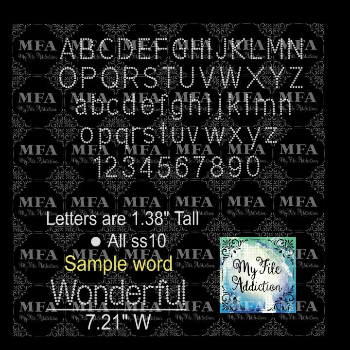 1.38" Arial Letters & Numbers Rhinestone Digital Download File