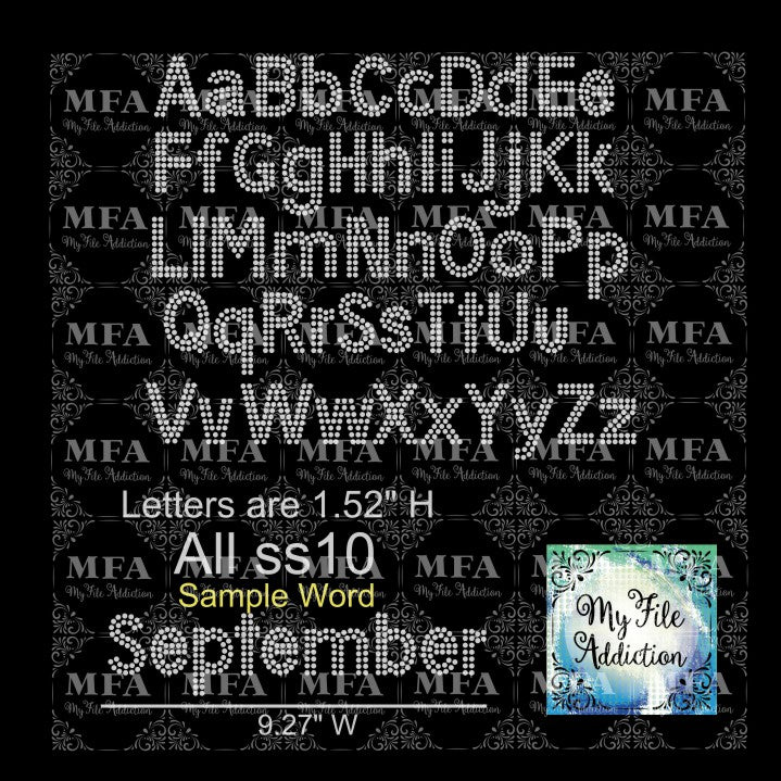 1.52" Arial 2 Rows Upper & Lower Letters Rhinestone Digital Download File