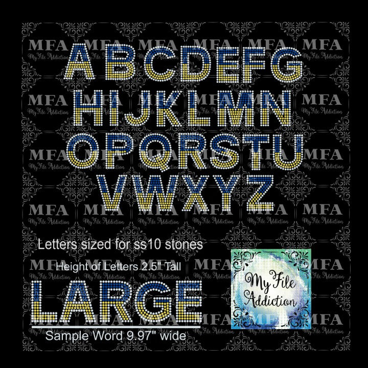 2.5" Arial Bold 3 Color Letters Rhinestone Digital Download File