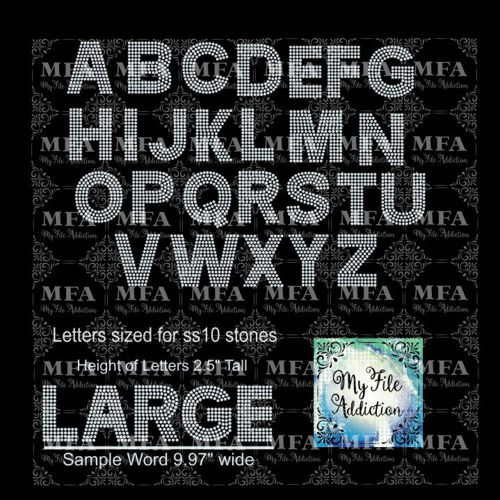 2.5" Arial Bold Single Color Letters Rhinestone Digital Download File
