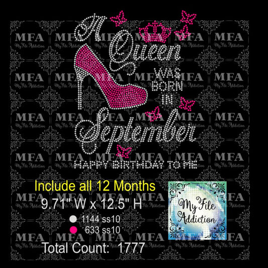 A Queen Was Born In with Months Rhinestone Digital Download File