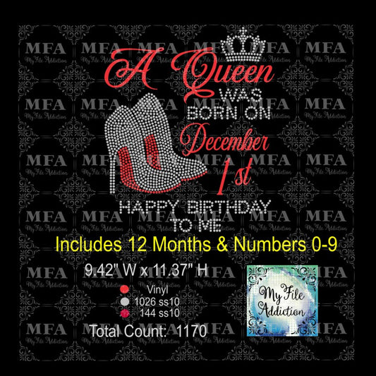 A Queen Was Born On Rhinestone & Vector Digital Download File - My File Addiction