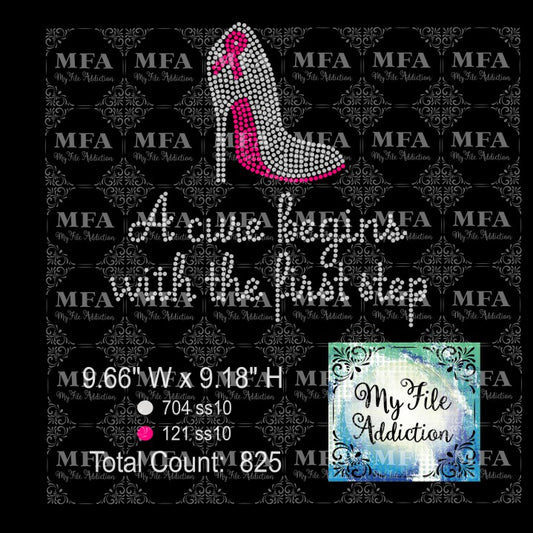 A cure begins with the first step 1 Cancer Awareness Rhinestone Digital Download File - My File Addiction