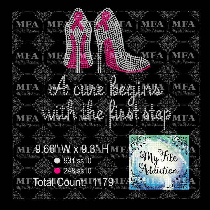 A cure begins with the first step 2 Cancer Awareness Rhinestone Digital Download File - My File Addiction