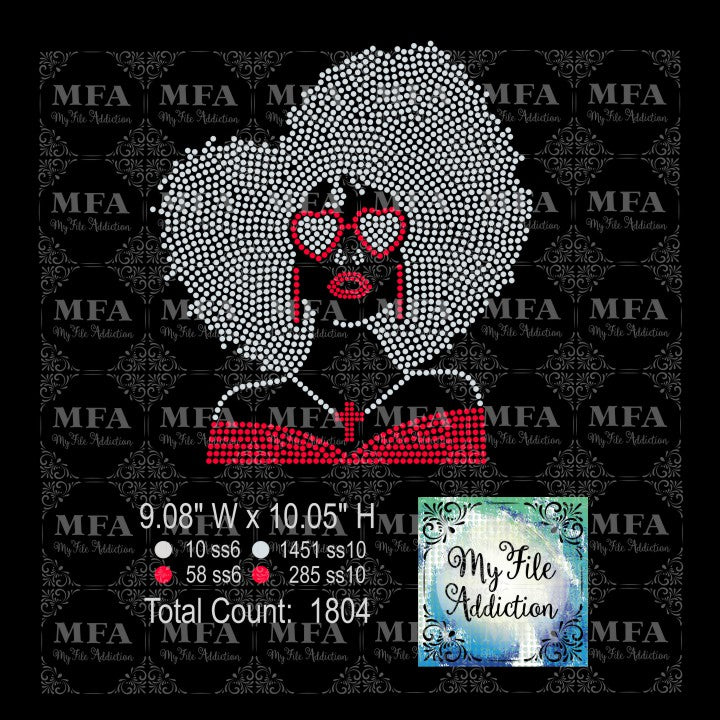 Afro Lady with Glasses Cross Rhinestone Digital Download File - My File Addiction