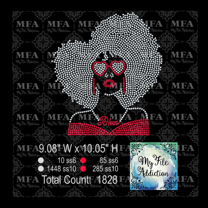 Afro Lady with Glasses Diva Rhinestone Digital Download File - My File Addiction
