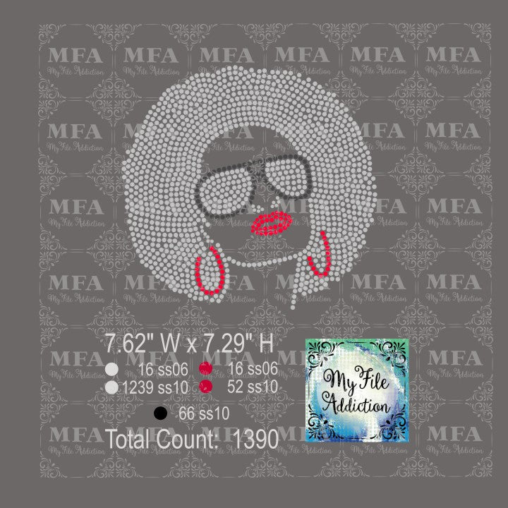 Afro Woman with Glasses Rhinestone Digital Download File