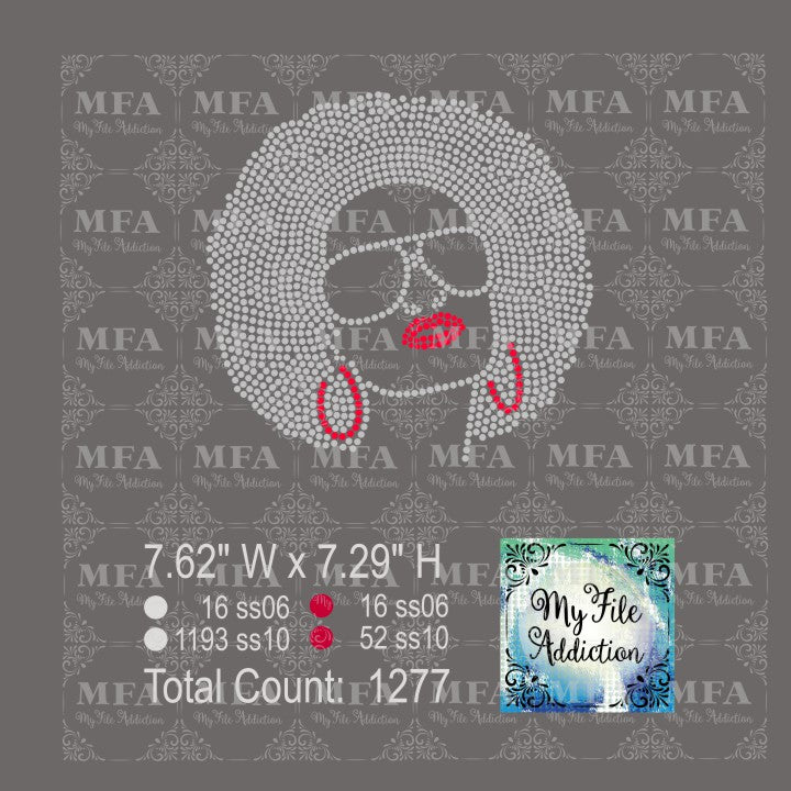 Afro Woman with Glasses 2 Rhinestone Digital Download File