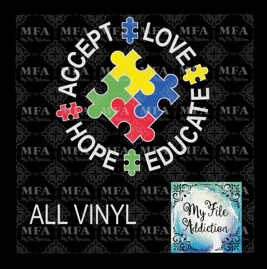 Autism Accept Love Hope Educate Vector Digital Download File - My File Addiction