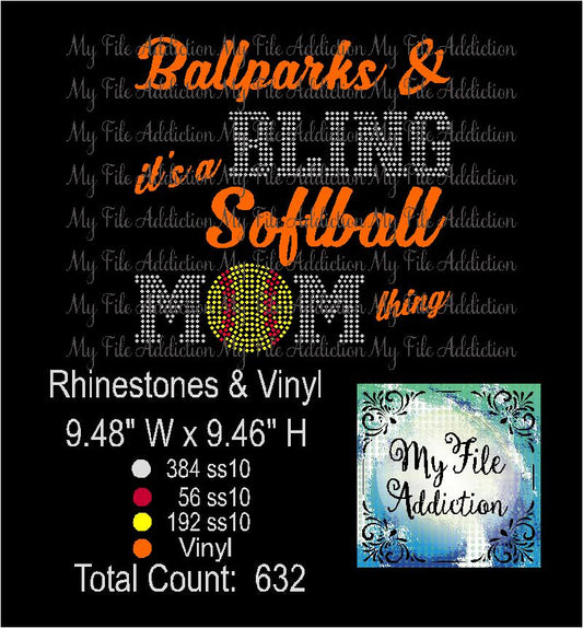 Ballparks and Bling Softball Rhinestone & Vector Digital Download File - My File Addiction