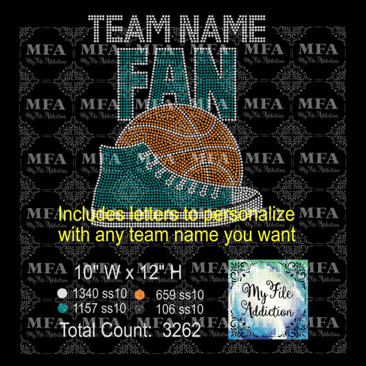 Basketball Team Fan High Tops with Letters Rhinestone Digital Download File
