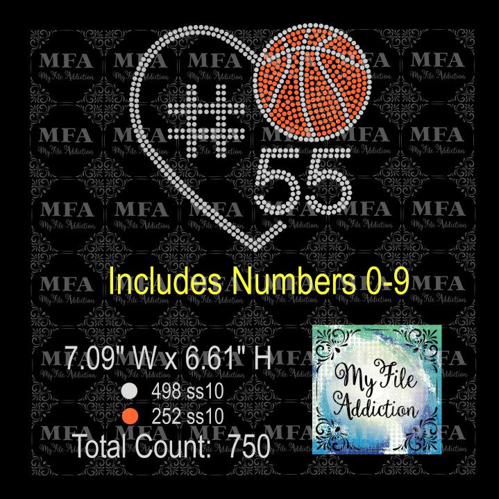 Basketball Heart With Numbers Rhinestone Digital Download File - My File Addiction