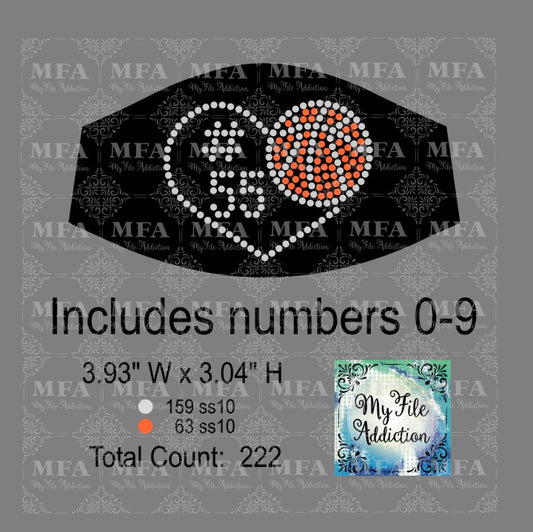 Basketball Heart With Numbers Small Rhinestone Digital Download File