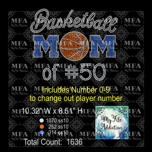Basketball Mom with Player Number Rhinestone Digital Download File