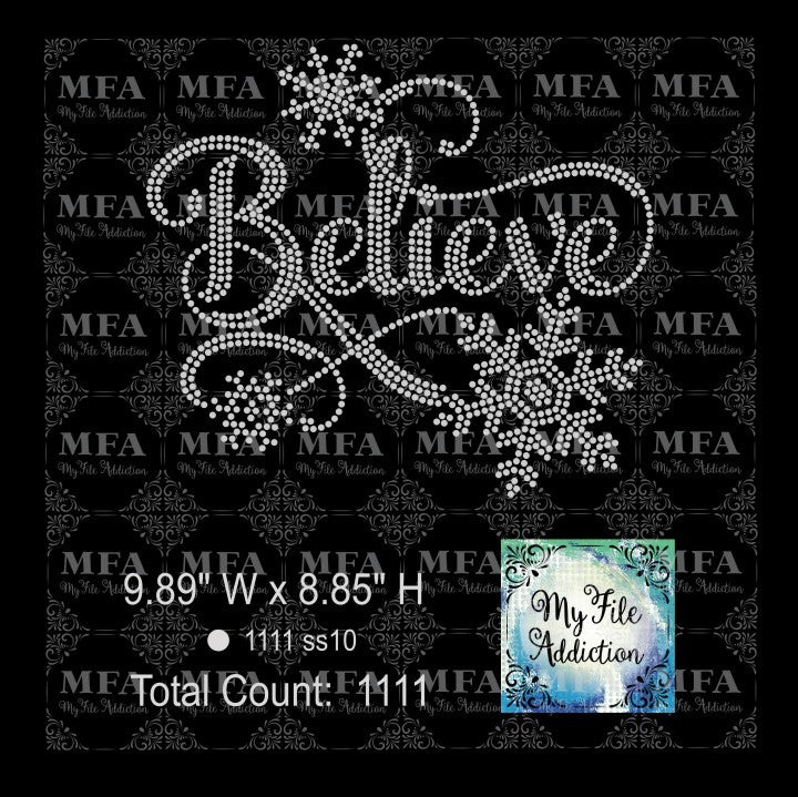 Believe with Snowflakes Rhinestone Digital Download File
