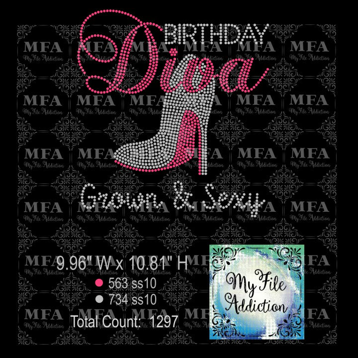 Birthday Diva Grown & Sexy Stiletto Rhinestone Digital Download File